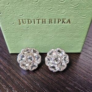 Judith Ripka Crystal Flower Clip on Earrings